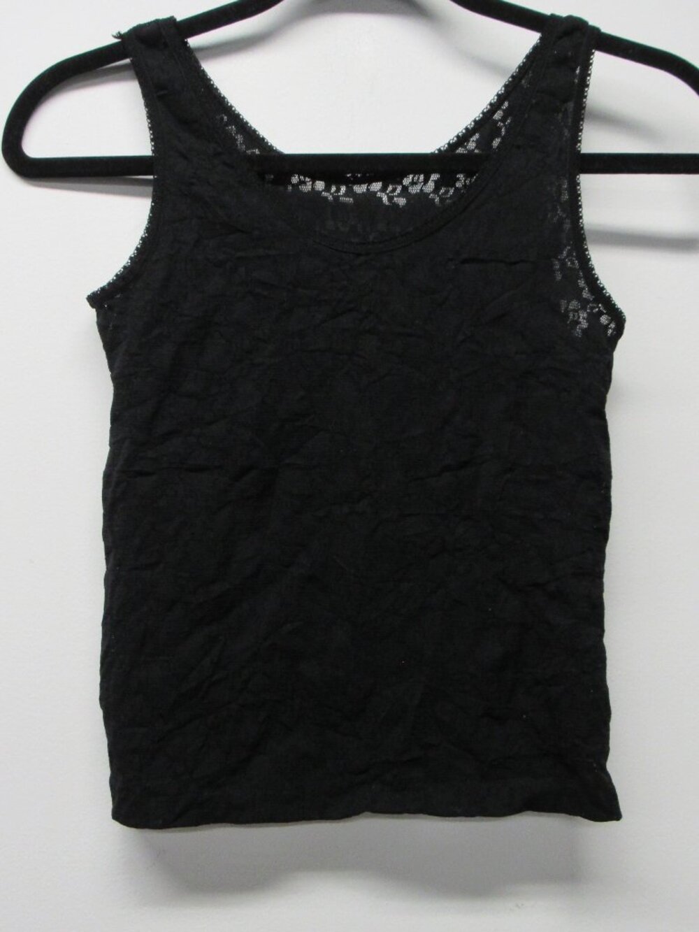 VTG Lady Cameo Dallas Sheer Black Lace Cropped Tank Top Y2K Vamp Women’s Sz S